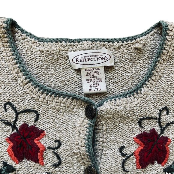 Northern Reflections Autumn Leaves Cardigan Sweater Cable Knit Vintage Y2K - Picture 7 of 8